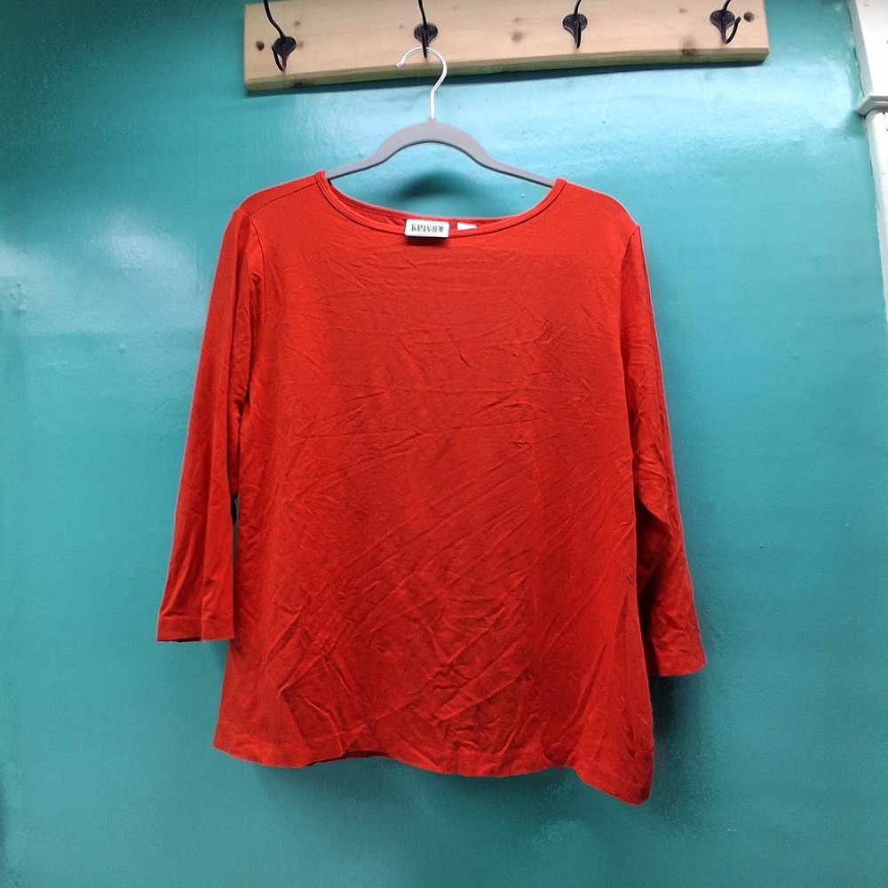 Chico's Design Top Size 2 Red 3/4 Sleeve Scoop Neck Rayon Blend Minimalist